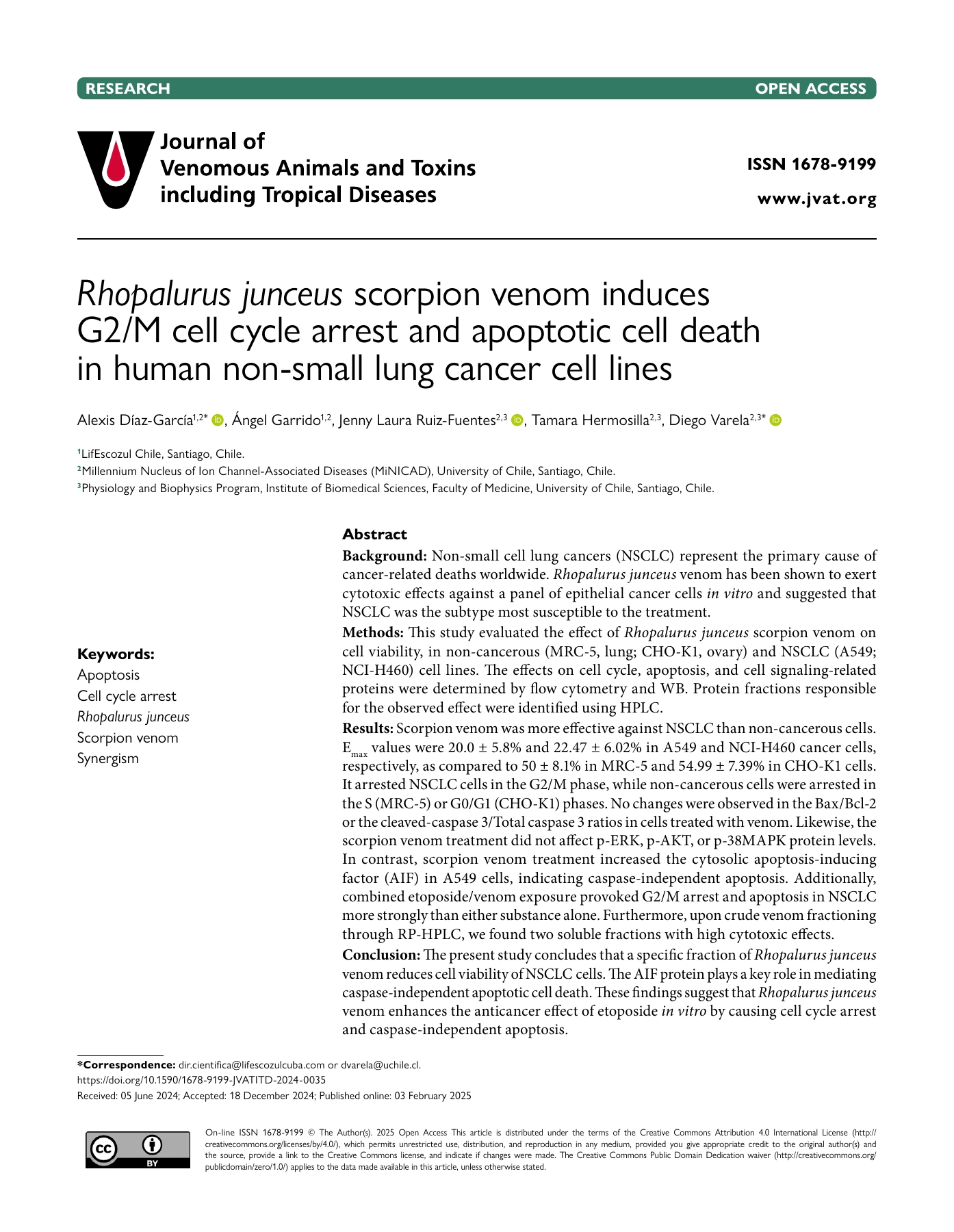 Original first page of the 2025 experimental lung cancer study